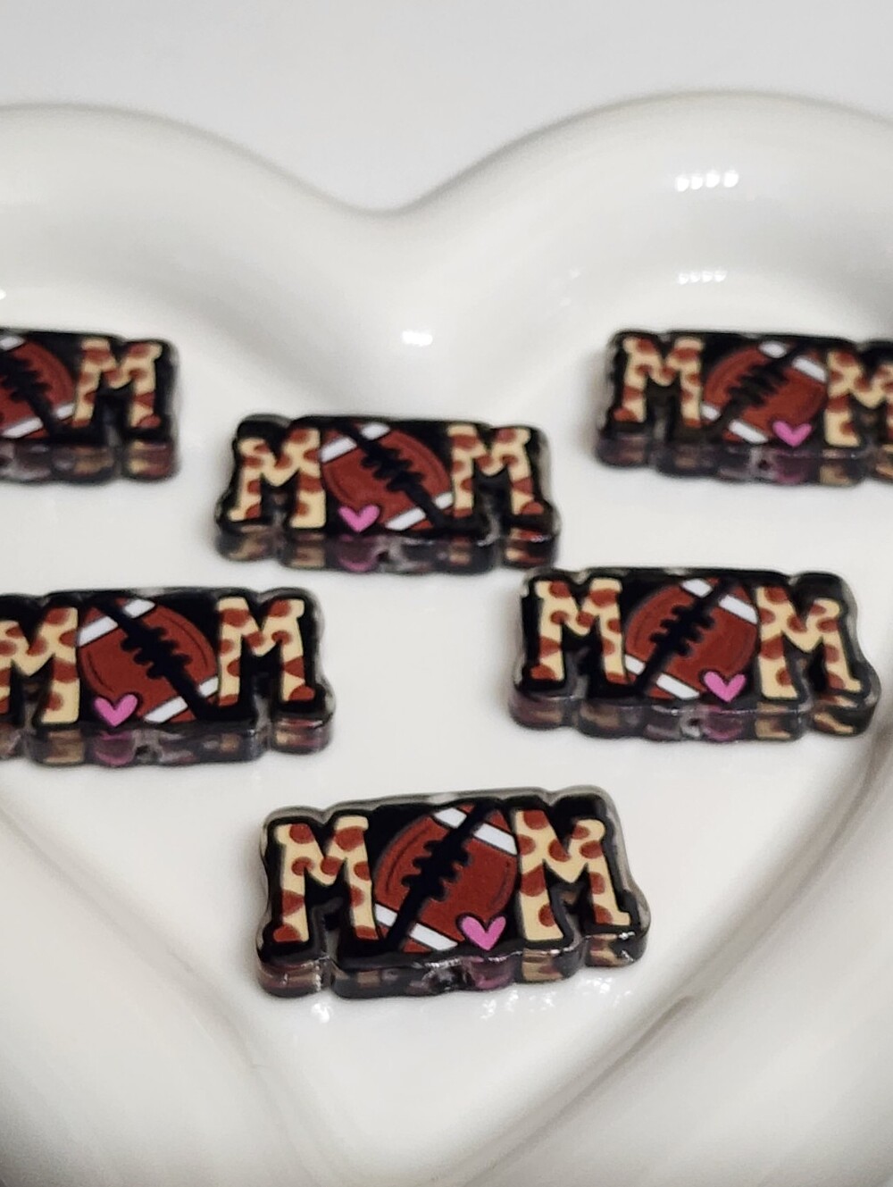 Football Mom Beads 2 Pcs Focal Beads Jewelry Making Crafts Beaded Pen Charms T